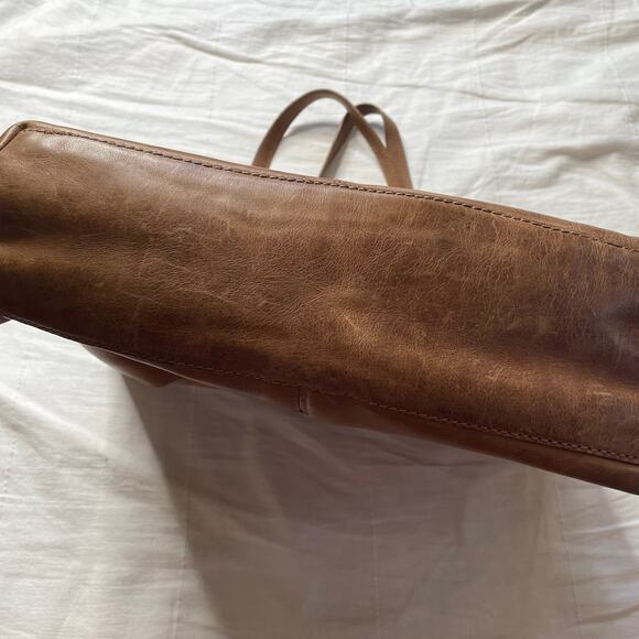 Frye Brown Melissa Simple Tote Bag Leather Pockets Casual Everyday Shoulder Bag - Picture 4 of 10